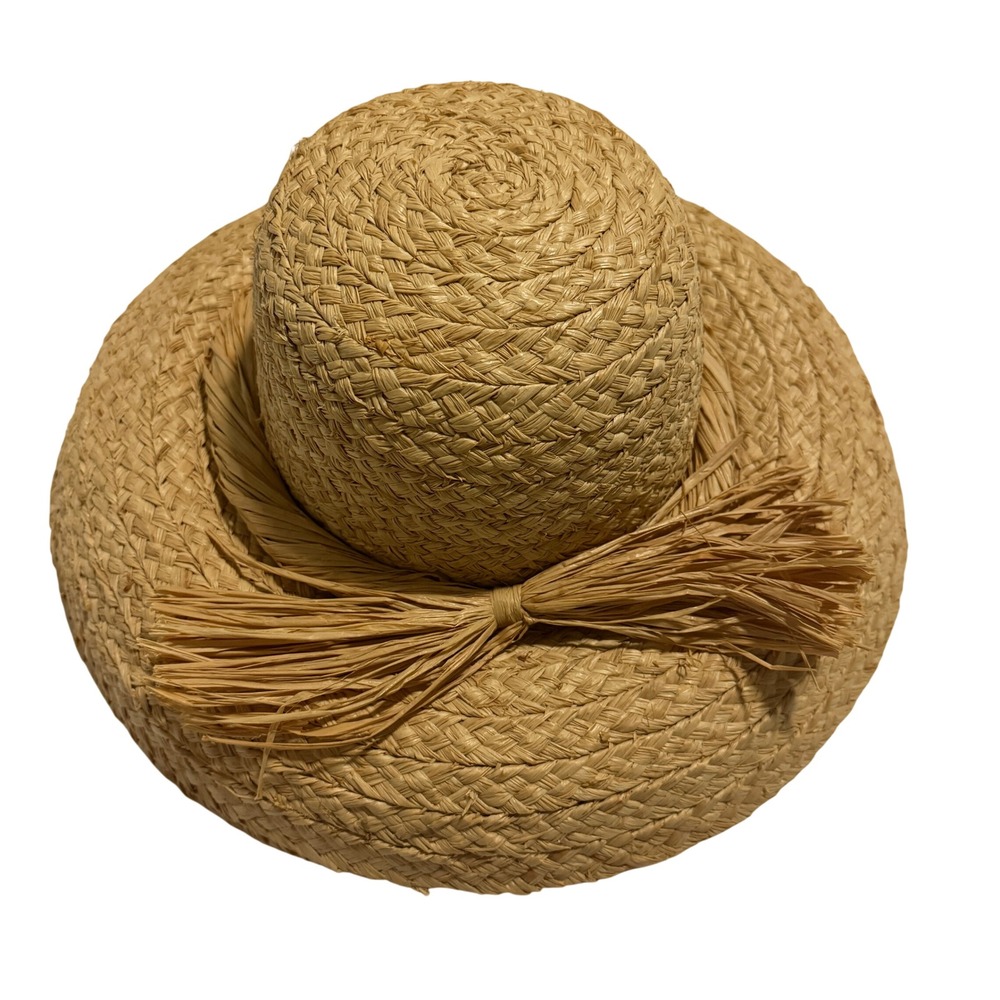 Madcaps Paris New York Straw Sun Hat Tan Woven Raffia Bow Vintage Style Summer